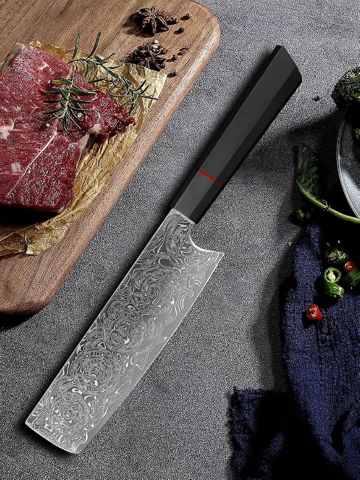 Plys 17cm Japanische Nakiri Damastmesser: Scharf Küchenmesser - Stahl Damast Messer Profi Japanische