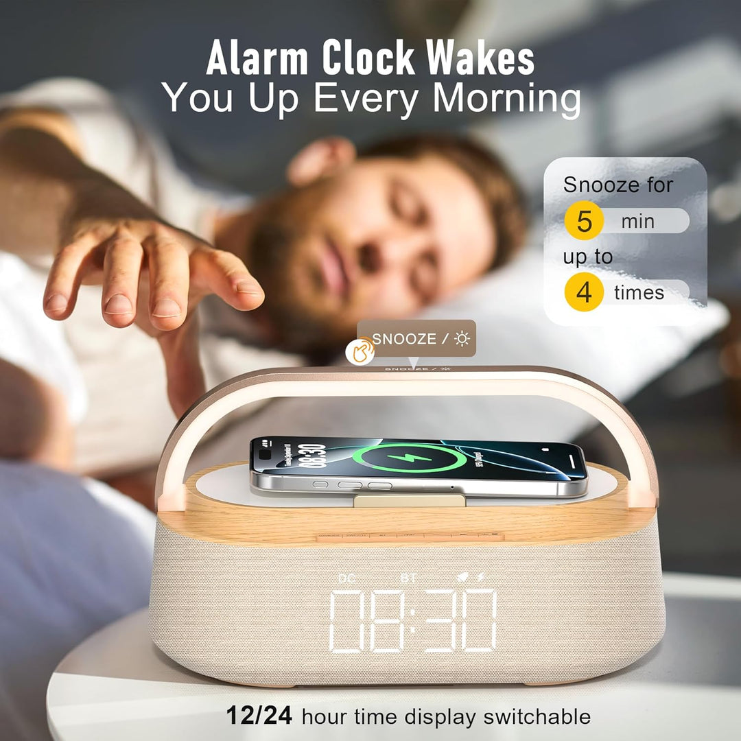 COLSUR Radiowecker Digital mit Wireless Charger, Bluetooth Lautsprecher mit USB-Ladegerät, Smart Wec