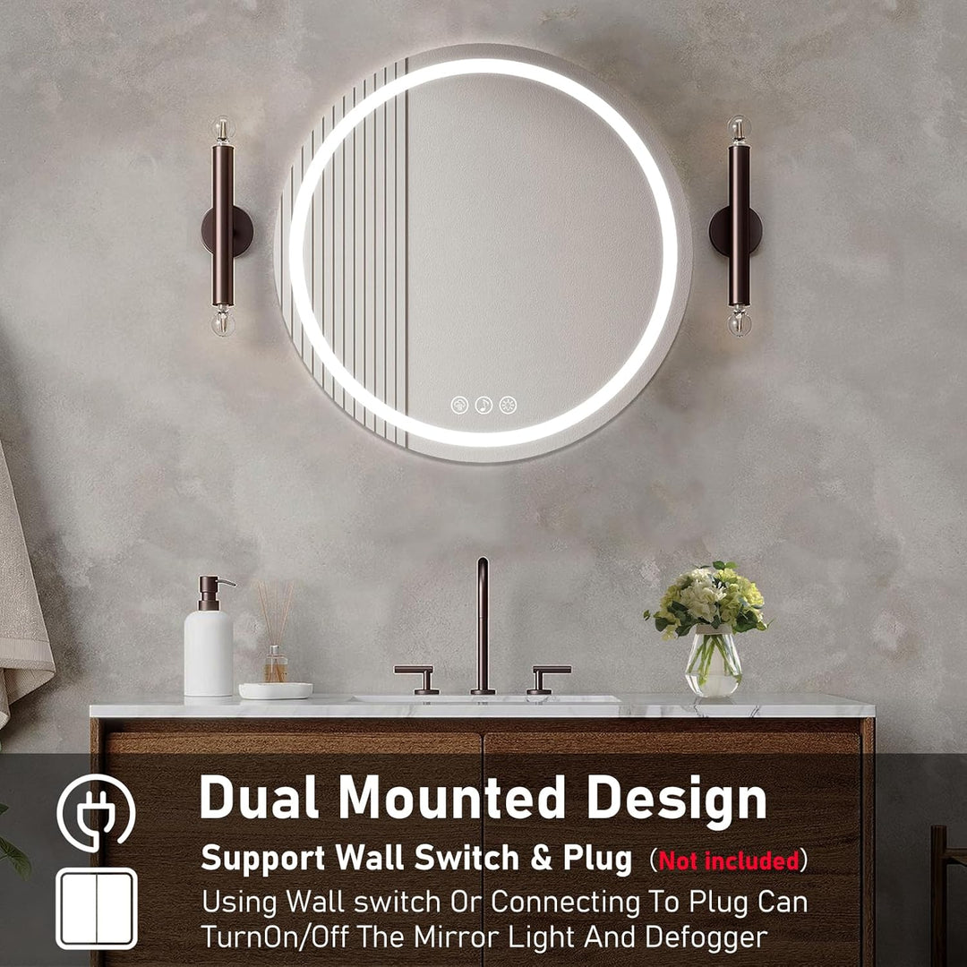 Runder Spiegel mit Beleuchtung, 50cm Bluetooth Badezimmerspiegel mit Beleuchtung, Wandspiegel mit Fr