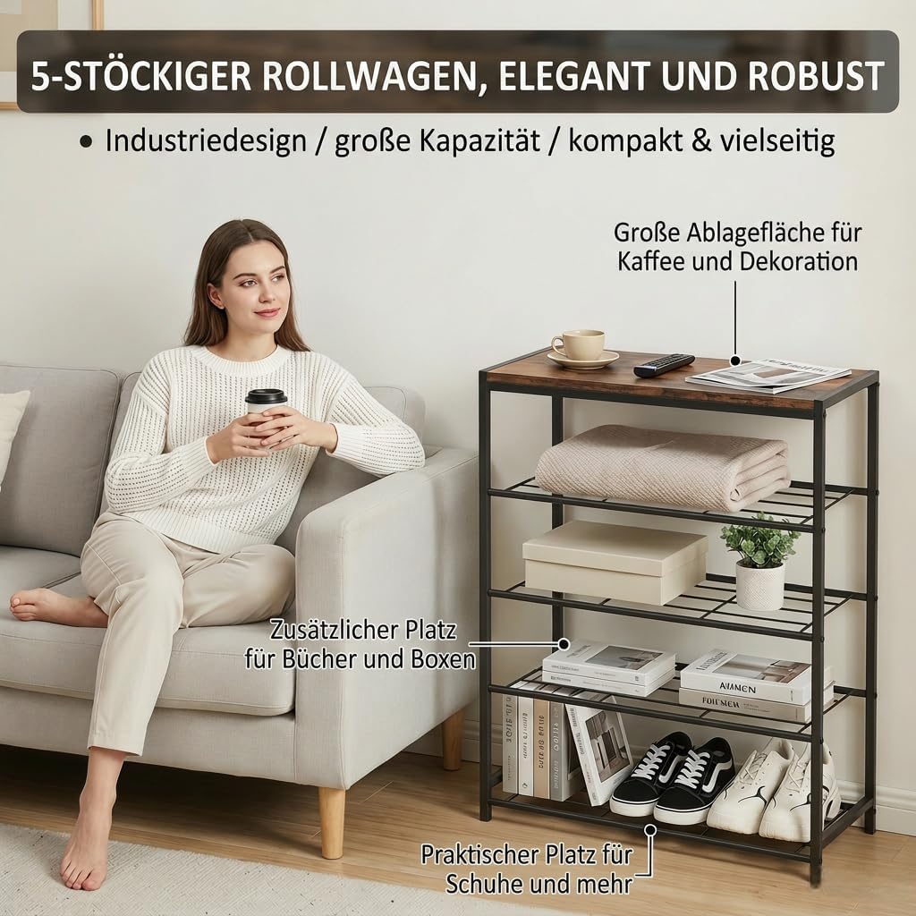 Schuhregal Schmal mit 5 Ebenen und Ablagefläche - Vertikaler Schuhschrank Schmal Platzsparelnd für F