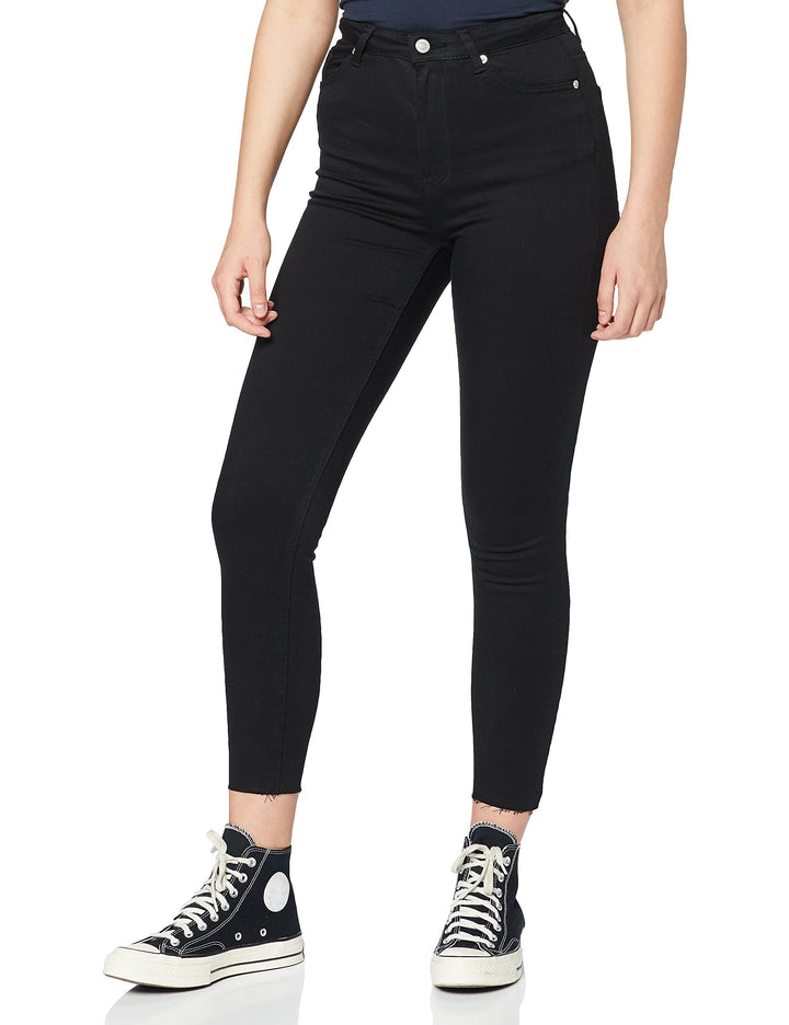 NA-KD Damen Skinny High Waist Open Hem Jeans, Schwarz, 34 EU