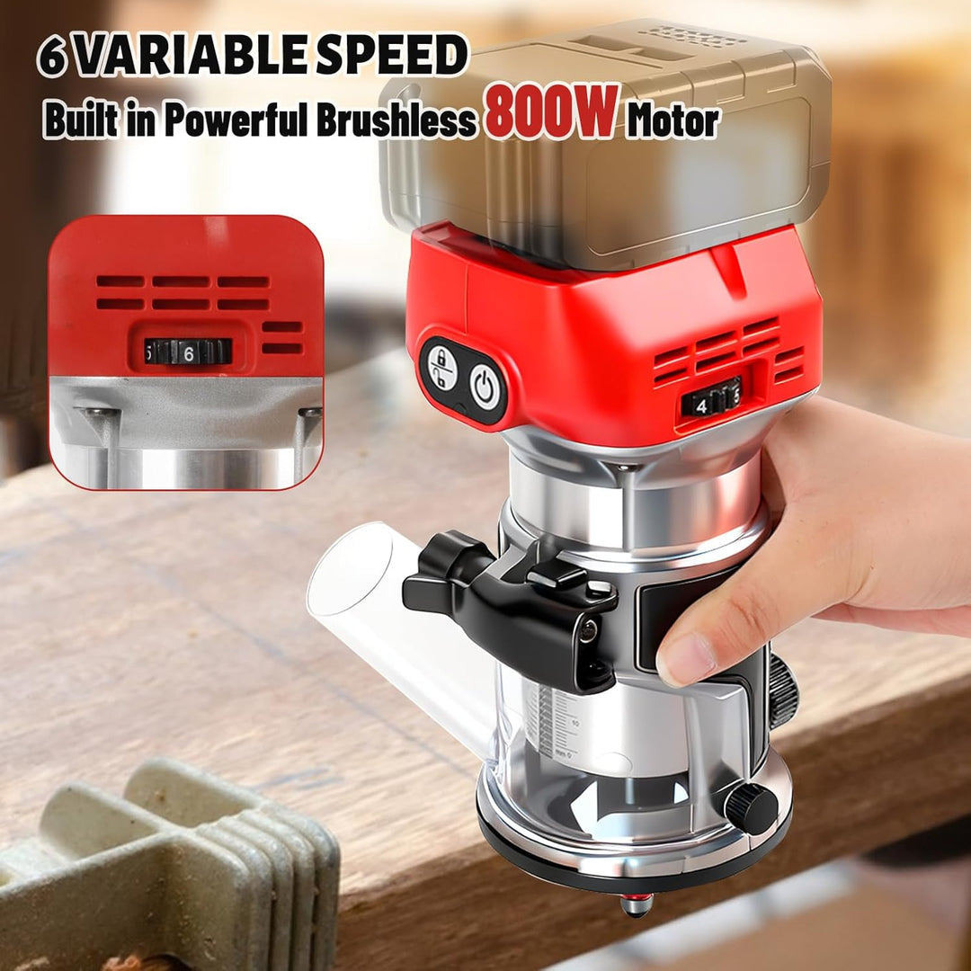 Akku Oberfräse für Milwaukee 18 V, 800 W Bürstenloser Oberfräse Trimmer Einhandfräse Kantenfräser 30