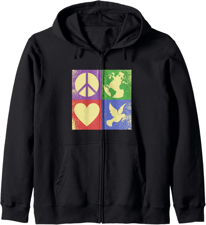 Retro Peace Zeichen Pop Art Friedenstaube Vintage Love World Kapuzenjacke