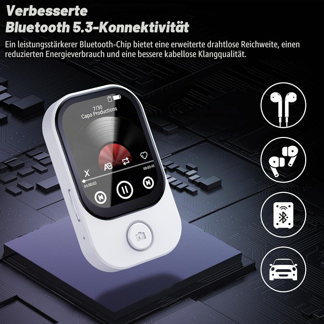 64GB MP3 Player Bluetooth 5.4 mit 180° Aufklappbar Kamera, RWSRW Mini Musik Player HD Lautsprecher F