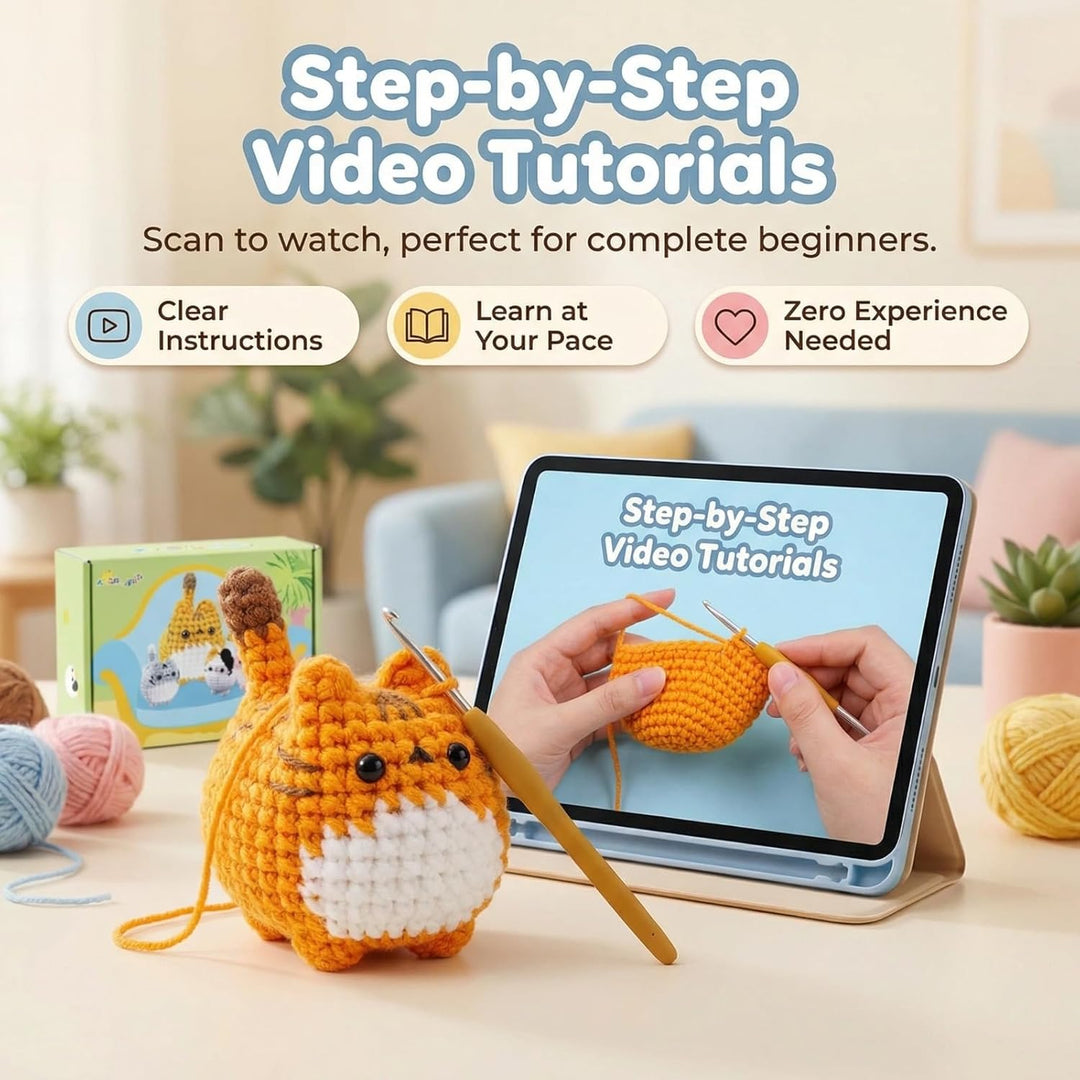 Mtbricey Häkelbox Komplettes Häkelset für Anfänger Niedliche Tier Einsteiger Set Amigurumi Häkel Sta