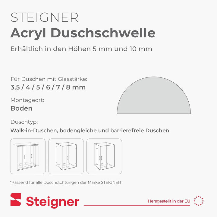 STEIGNER 110cm Schwallschutz Acryl Halbrundstab - SDD03 Höhe 5mm - Spritzschutzprofil Halbrundprofil