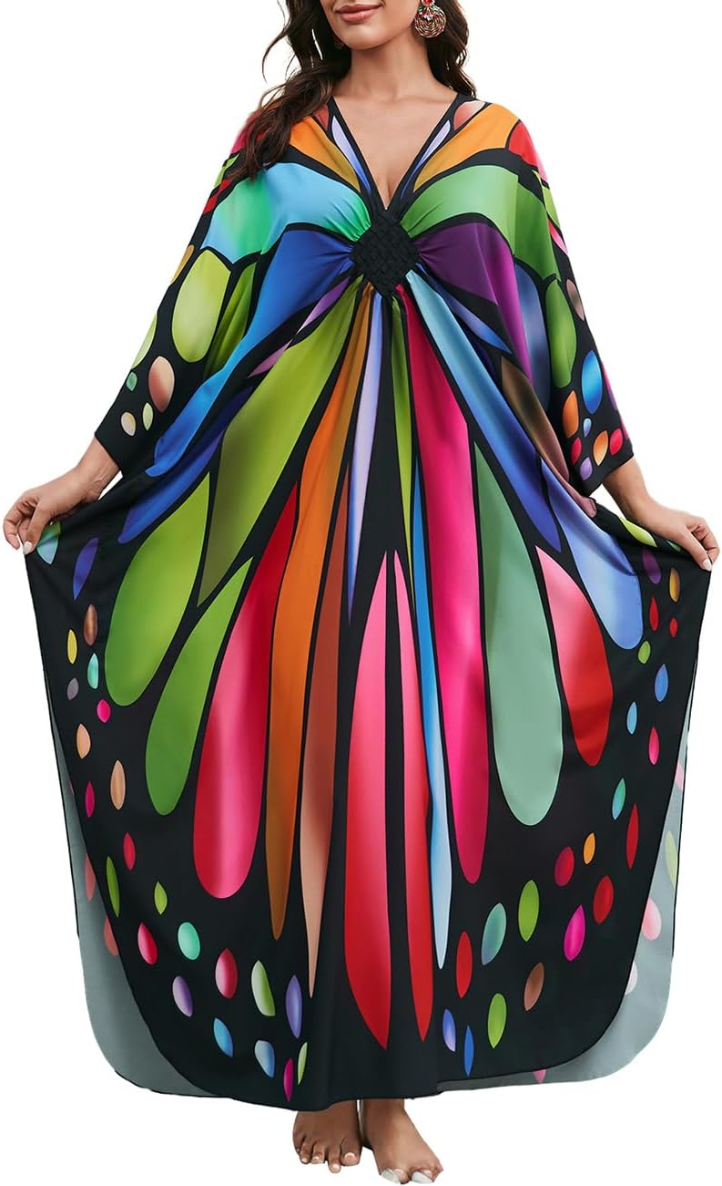 Bsubseach Frauen Plus Grösse Kaftan Kleid Badeanzug Druck Kaftan Strand Cover Up Kleid Farbiger Schm
