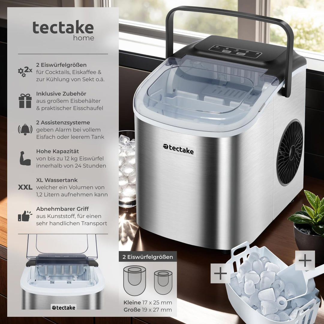 tectake® Eiswürfelmaschine, Ice Maker, 2,1l Volumen, Eiswürfelbereiter, Maschine bereitet 9 Würfel i