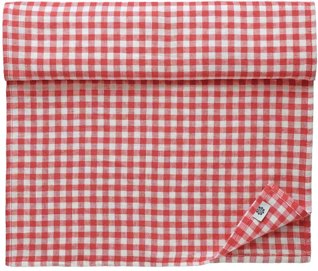 Linen & Cotton Tischläufer Stoff Tischdekoration Tischwäsche Estella - 100% Leinen, Weiss Weiss Rot