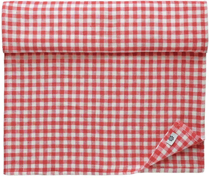 Linen & Cotton Tischläufer Stoff Tischdekoration Tischwäsche Estella - 100% Leinen, Weiss Weiss Rot
