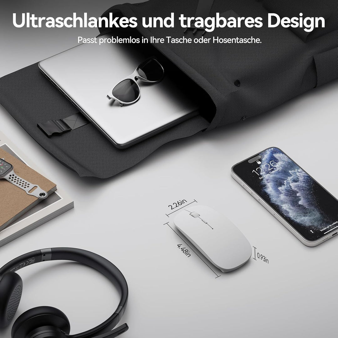 TECKNET Bluetooth Maus, Kabellose Maus mit 4800/3200/2400/1600/1200/800 einstellbare DPI, 2.4G USB F