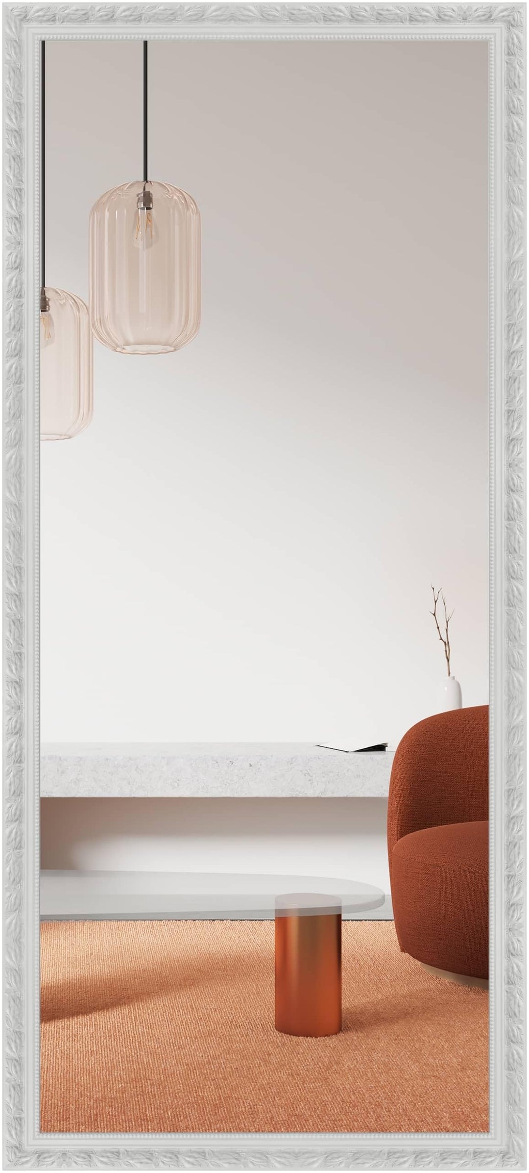 Wandspiegel, 70 x 170 cm, Holz, Weiss, Ganzkörperspiegel für alle Wohnbereiche, Hoch- & Querformat,
