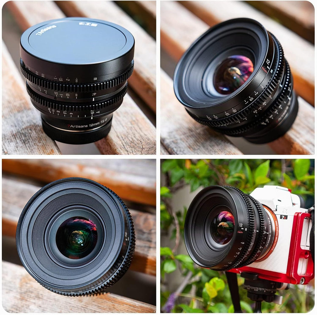 7artisans APS-C Ultra-Weitwinkel-Kinolinse, 12 mmT2.9 grosse Blende, manueller Festfokus, geringe Ve