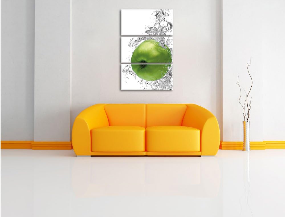 Pixxprint saftig grüne Äpfel im Wasser als Leinwandbild/Grösse: 3 Teilig (120x80) cm/Wandbild/Kunstd