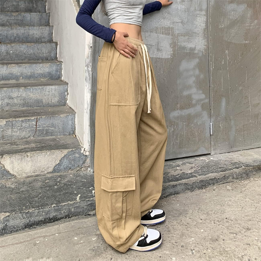 Linsennia Cargohose Damen Baggy Y2k Cargo Parachute Pants Weite Teenager Mädchen High Waist Streetwe