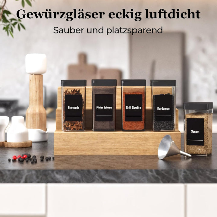 Gewürzgläser Eckig Set mit Deckel [24 x 120ml], Stabiler Plastik Gewürzstreuer Luftdichte, Gewürzdos