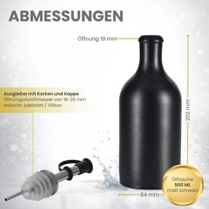 2 x Ölflasche Ölspender 500 ml Keramik schwarz mit Ausgiesser Made in Germany