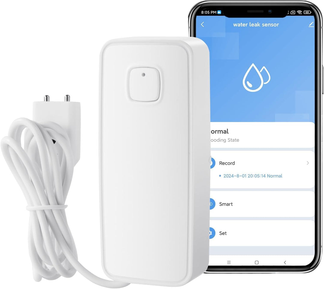 Flintronic 2 Stück Wassermelder, 80dB Wasser Sensor Alarm Wasserwarner Flut Detektor, 1m Sensorkabel