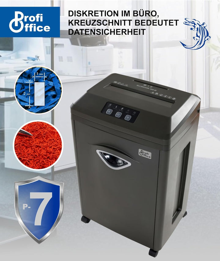 Aktenvernichter Super Micro Nano Cut Partikelschnitt P-7 Profi Office Alligator 305 M - 5 Blatt, 30