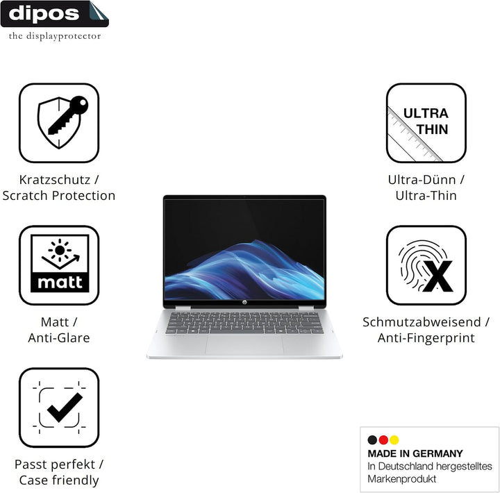 dipos 2x Displayschutzfolie matt für HP OmniBook 5 Flip 14-FP0254ng | Antireflex, entspiegelnd, pass