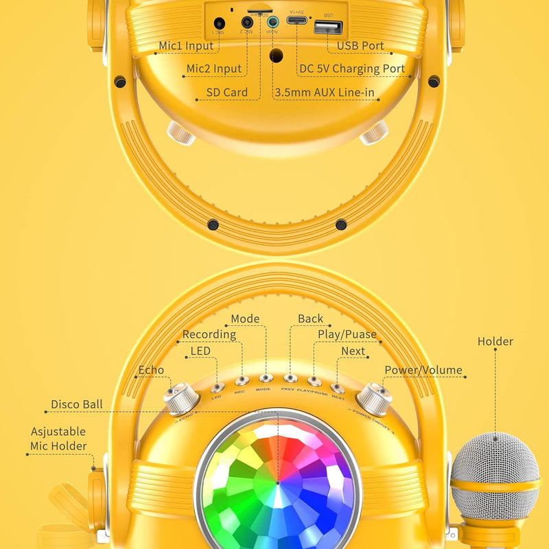 JYX Karaoke Machine für Kinder, Bluetooth Karaoke Anlage mit 2 Mikrofonen, Tragbares Bluetooth Lauts