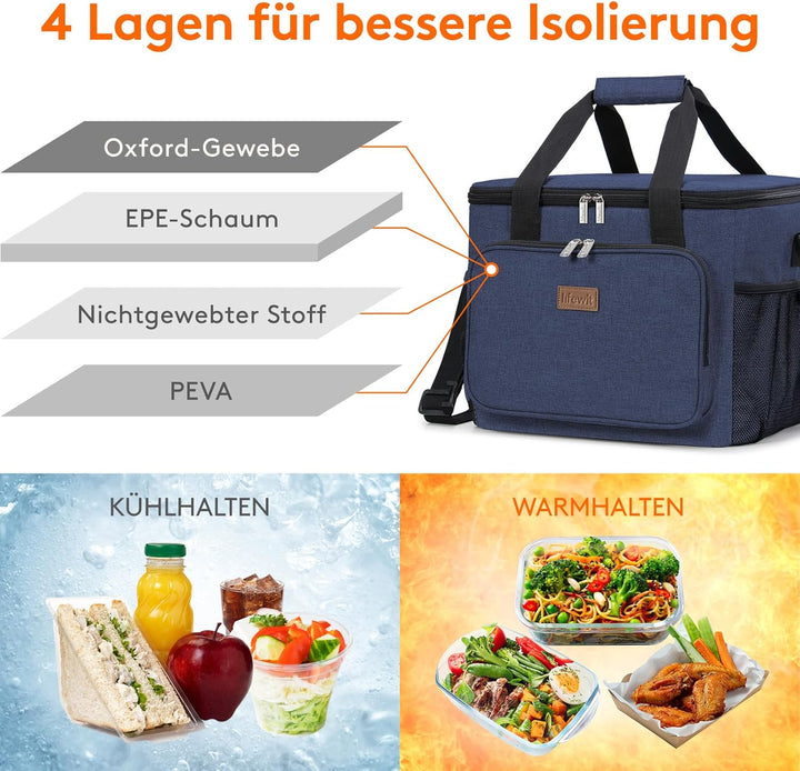 Lifewit Grosse Kühltasche 24L, Thermotasche Isoliertasche Picknicktasche für unterwegs, Lunchtasche,
