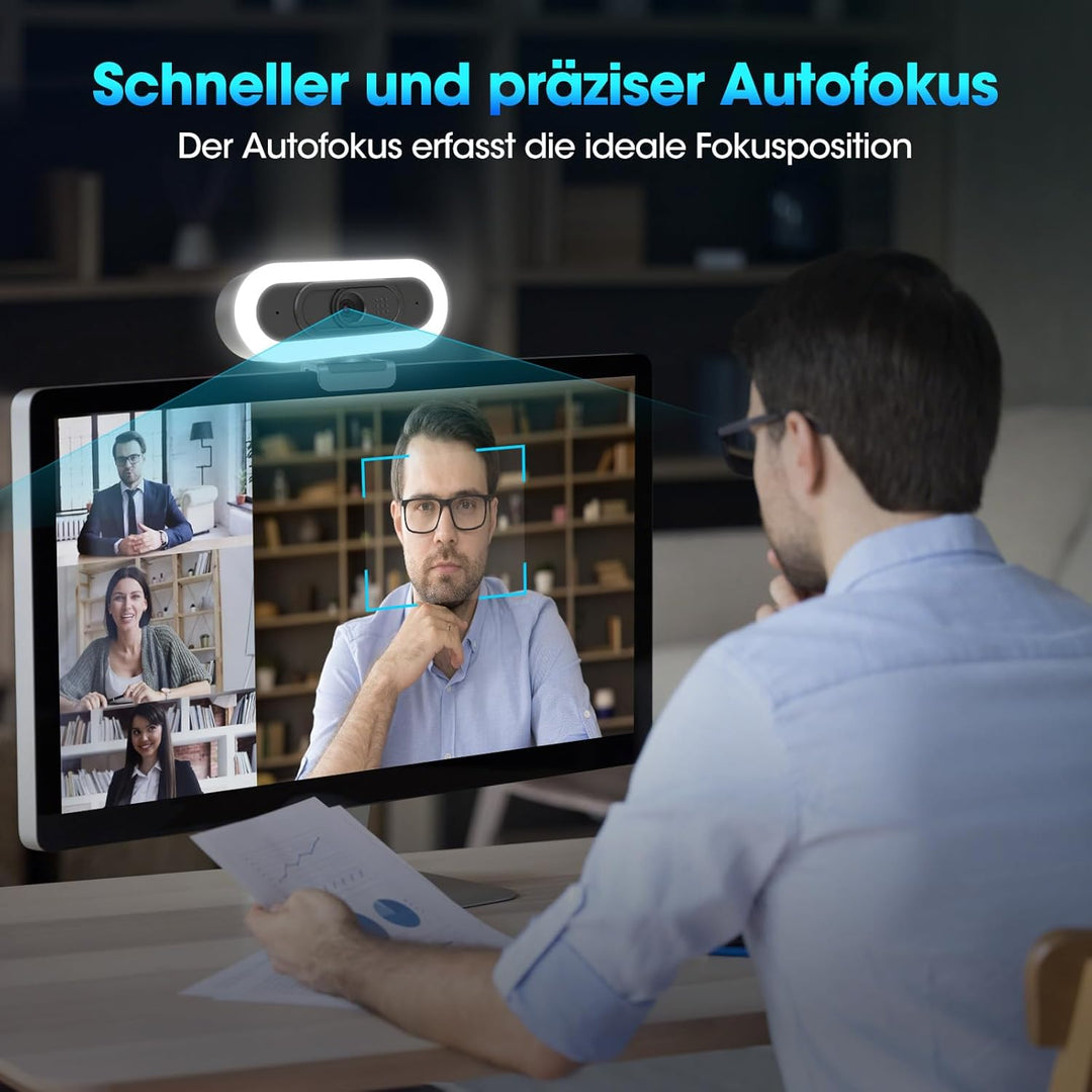ToLuLu Streaming Webcam 2K 50FPS Web Cam, LED RGB Webcam mit Mikrofon und Licht, Autofokus Computer