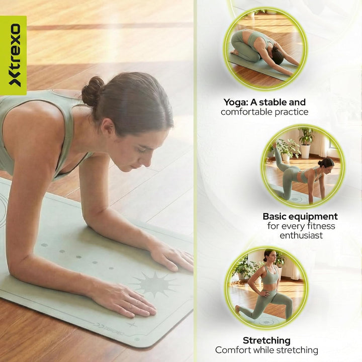 XTREXO Yogamatte 183x61 cm gross und 6 mm dick Yoga Matte aus ökologischem TPE mit rutschfester Ober