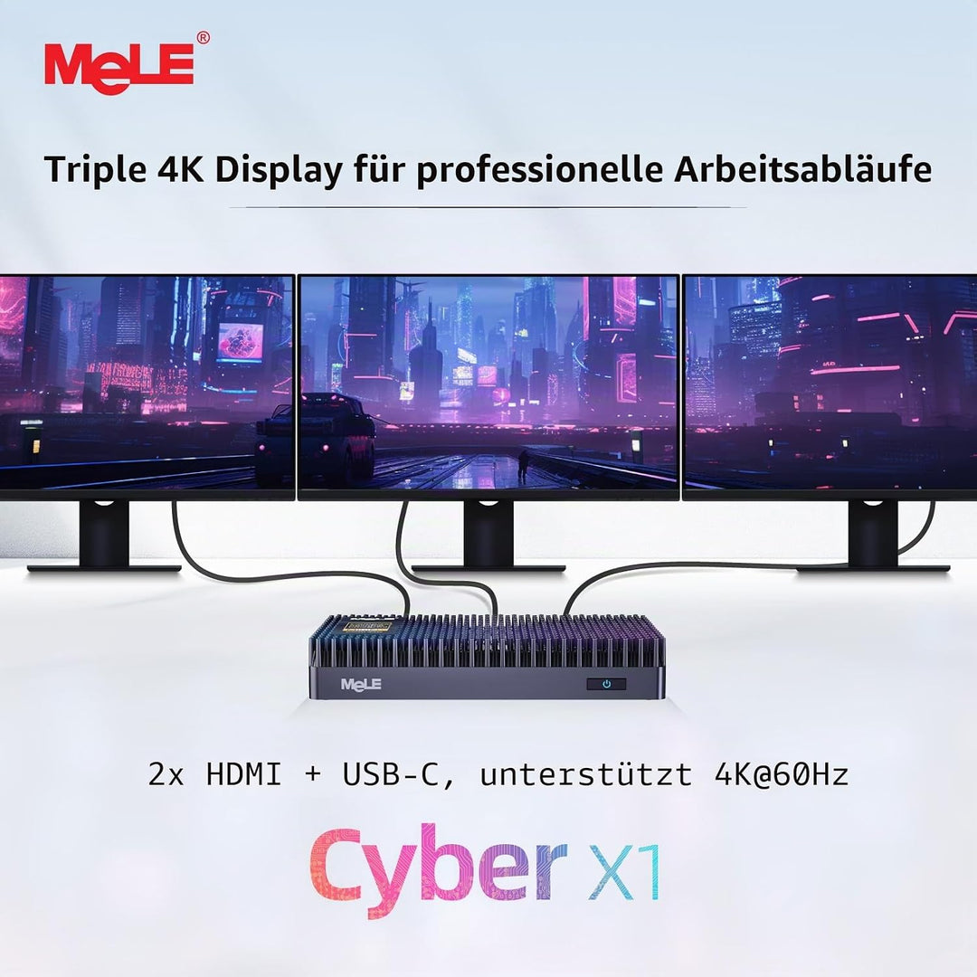 MeLE Cyber X1 Mini PC N150 (bis zu 3,6GHz, 4C/4T) 32GB LPDDR5 512GB Speicher Win 11 Pro Lüfterloser