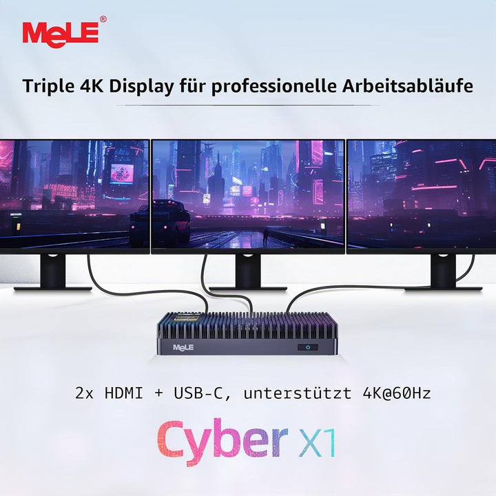 MeLE Cyber X1 Mini PC N150 (bis zu 3,6GHz, 4C/4T) 32GB LPDDR5 512GB Speicher Win 11 Pro Lüfterloser