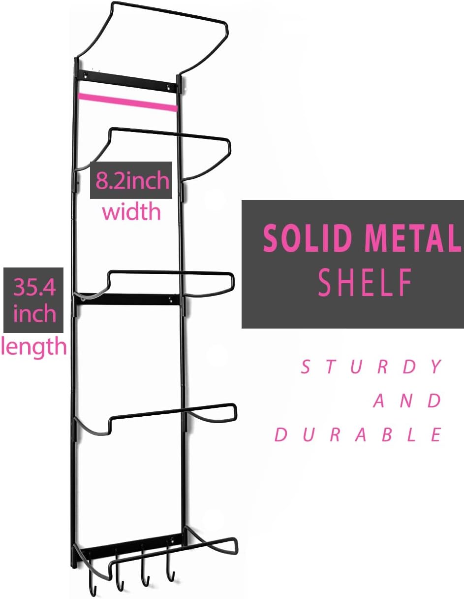 Yogamattenhalter mit 5 Ebenen, Wandhalterung, Metall-Aufbewahrungsregal für Yogamatten/Räder, Schaum