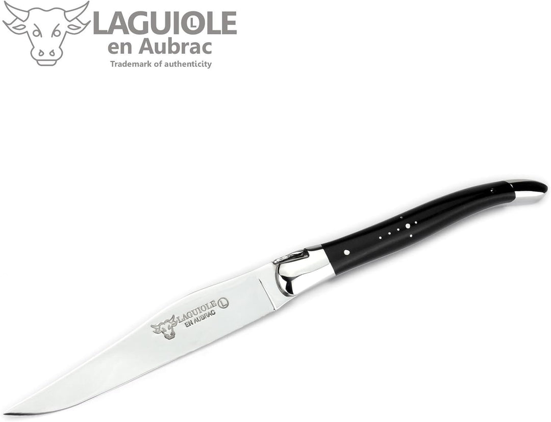 Laguiole en Aubrac - 1 Steakmesser und 1 Gabel Besteck-Set - Griff Ebenholz - Original Frankreich mi