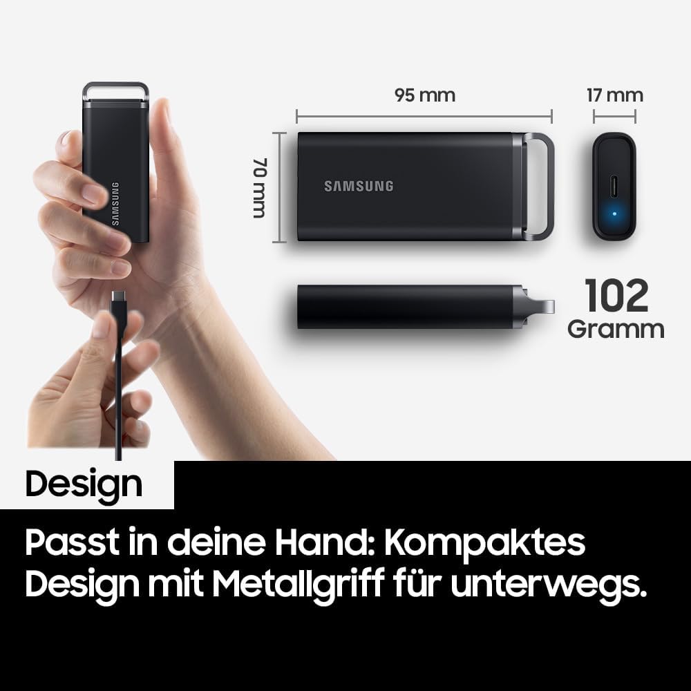 Samsung Portable SSD T5 EVO, 8 TB, USB 3.2 Gen. 1, 460 MB/s Lesen, 460 MB/s Schreiben, Externe Festp