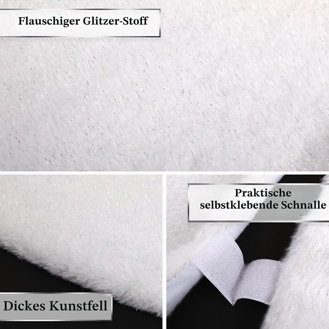 Weihnachtsbaumdecke Weiss Plüsch Christmasbaumdecke Glitzer Kunstfell Weihnachtsbaumteppich Rund Wei