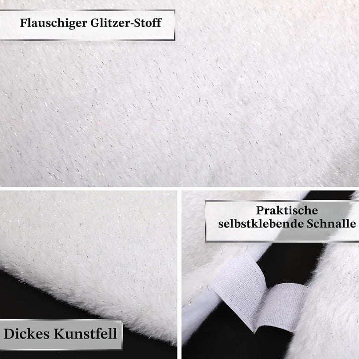 Weihnachtsbaumdecke Weiss Plüsch Christmasbaumdecke Glitzer Kunstfell Weihnachtsbaumteppich Rund Wei