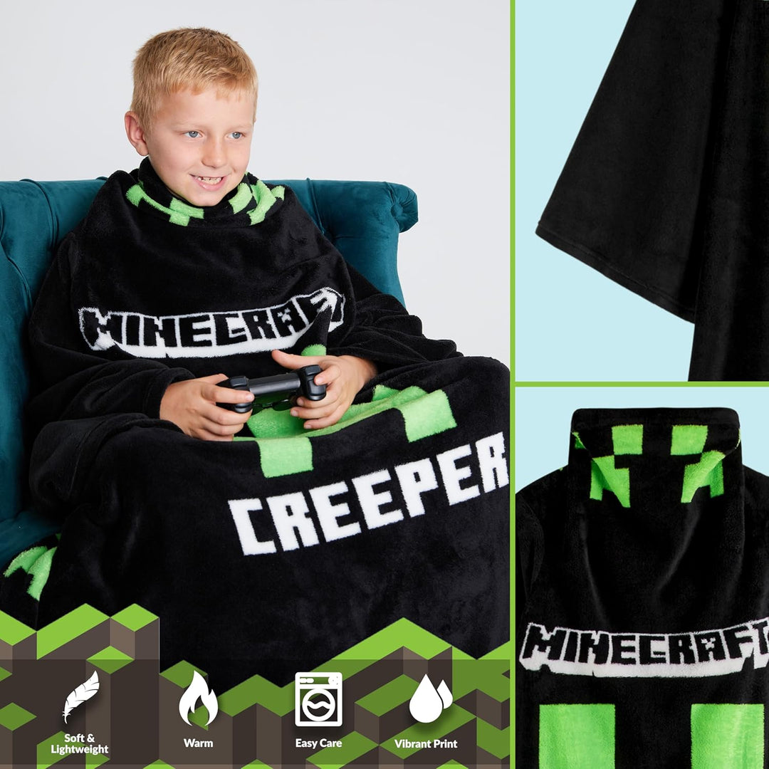 Minecraft Decke mit Ärmeln für Jungen - Decke zum Anziehen für Kinder und Teenager - Onesize Decke m