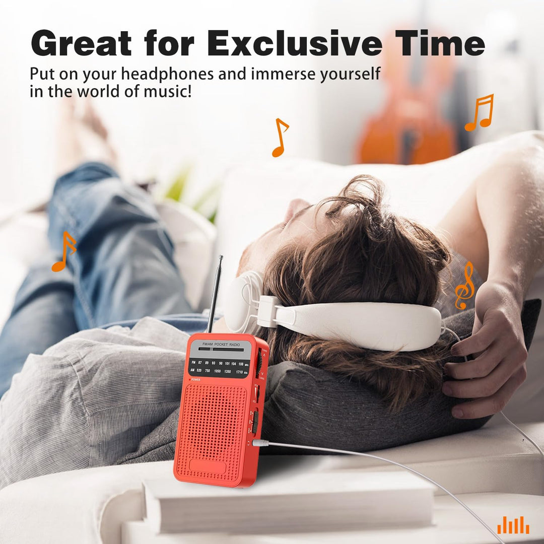 Taschenradio Batteriebetrieben FM/AM, Kleines Radio mit Eingebautem Stereolautsprecher/Kopfhöreransc