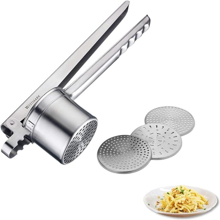 Westmark Spätzle/-Kartoffelpresse, Mit 4 auswechselbaren Lochscheiben, Rostfreier Edelstahl, Quadro,