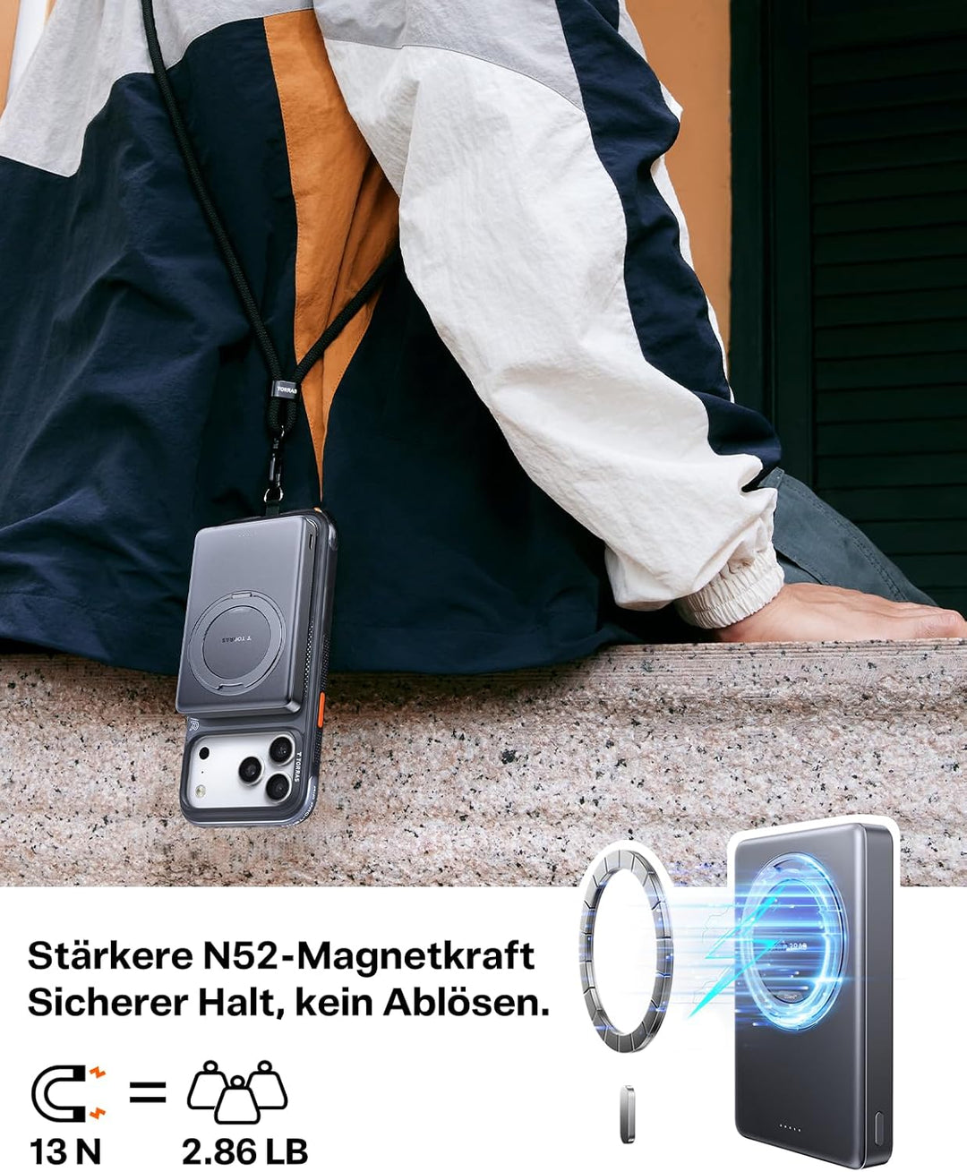 TORRAS Ostand MiniMag Ultra Slim Powerbank für Magsafe, Integrierter 360° Ständer 18W Schnellladen 1