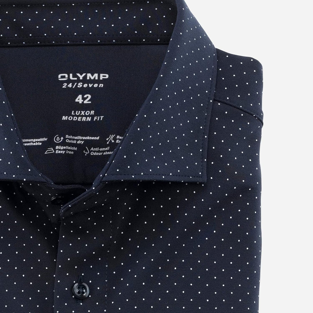 OLYMP Herren Businesshemd Luxor 24/Seven,Rotationsdruck,modern fit,Kent-Kragen 37 Marine 18, 37 Mari