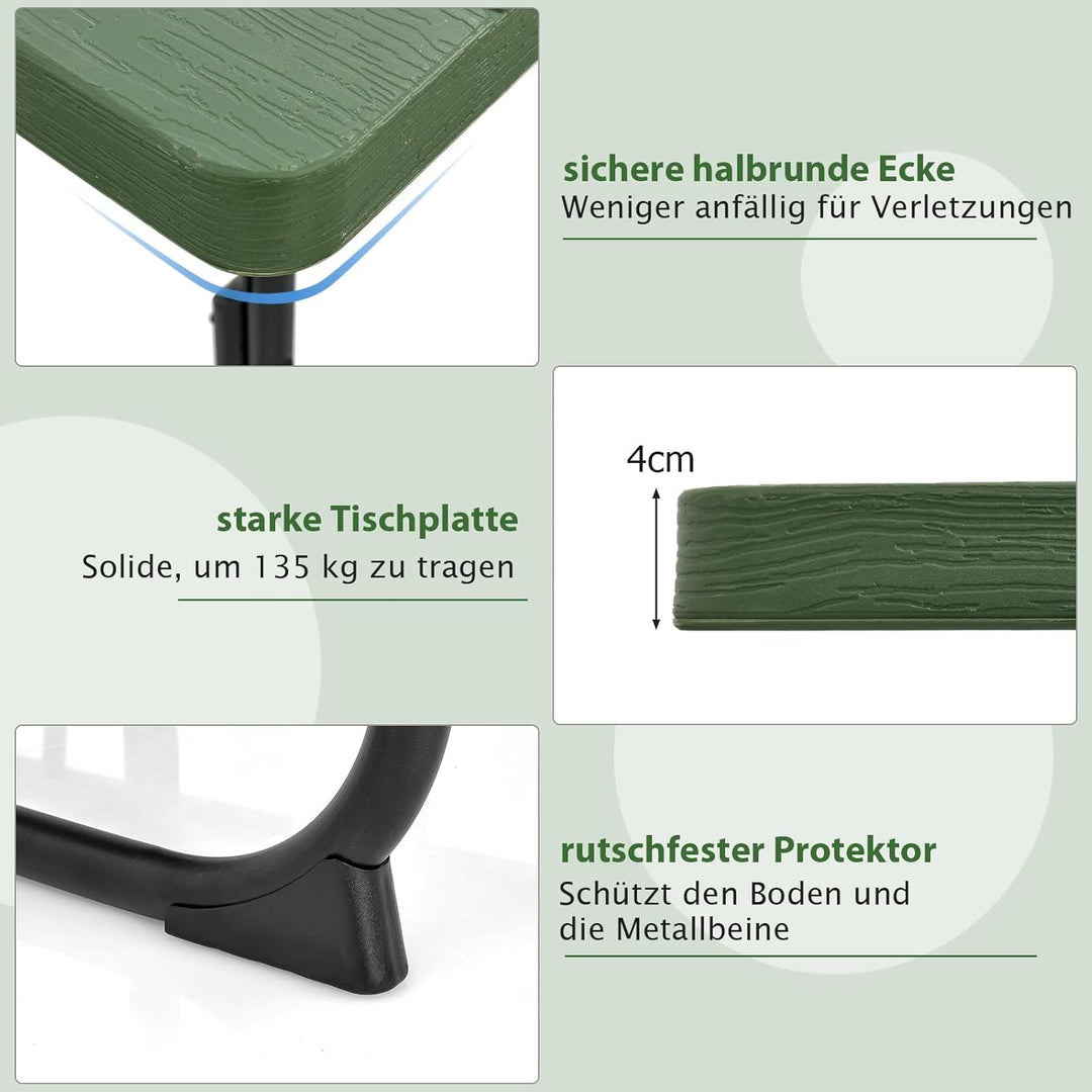 COSTWAY Sitzgarnitur für 8 Personen, Picknicktisch mit Schirmloch & 4 Bänken, quadratischer Gartenti