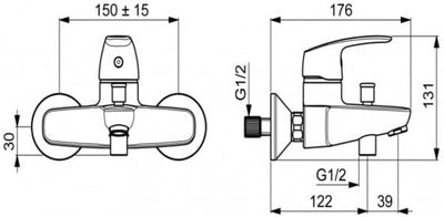 Hansa 45112183 Badewanne Armatur Mischbatterie für Wandaufbau HANSAPINTO | automatische Rückstellung