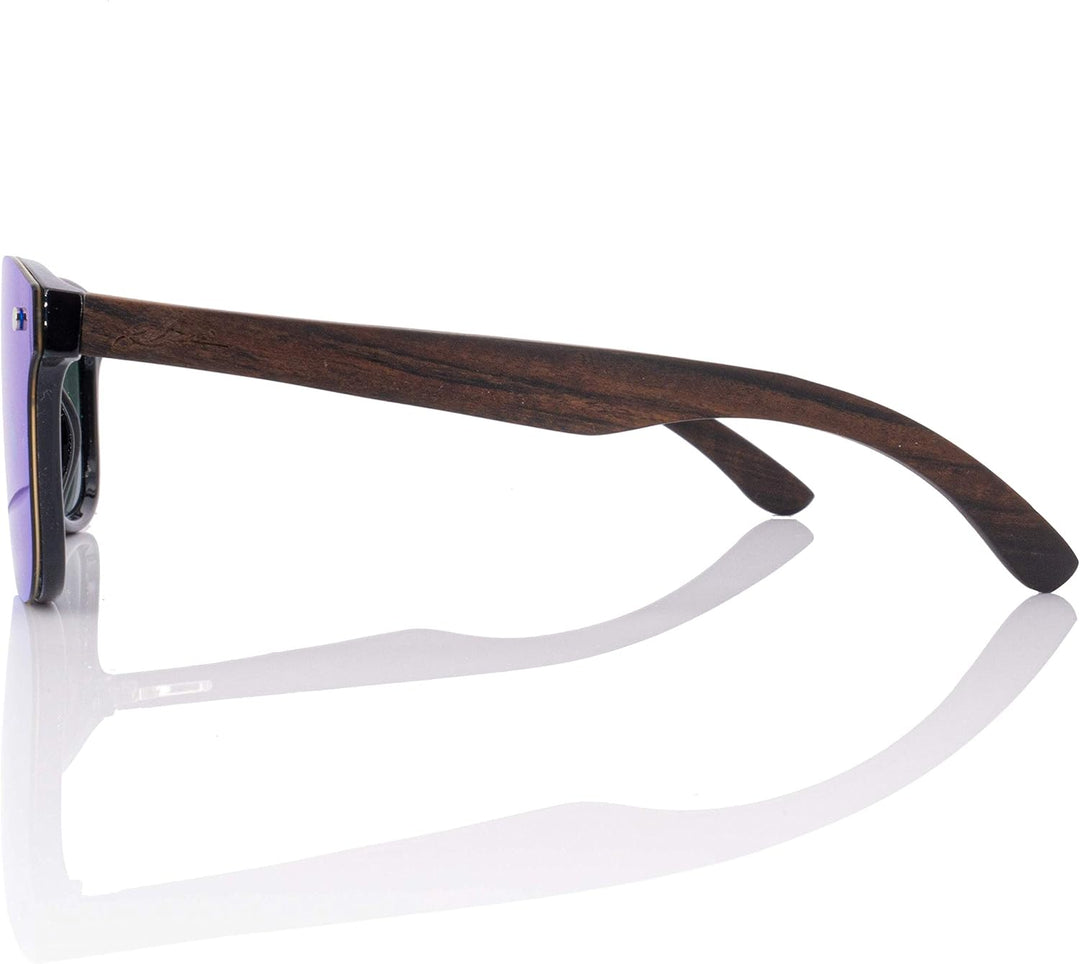 Sonnenbrille Herren und Damen Holz Polarisiert UV400 mit Holzbügeln und Brillenetui aus Kork Ebony B