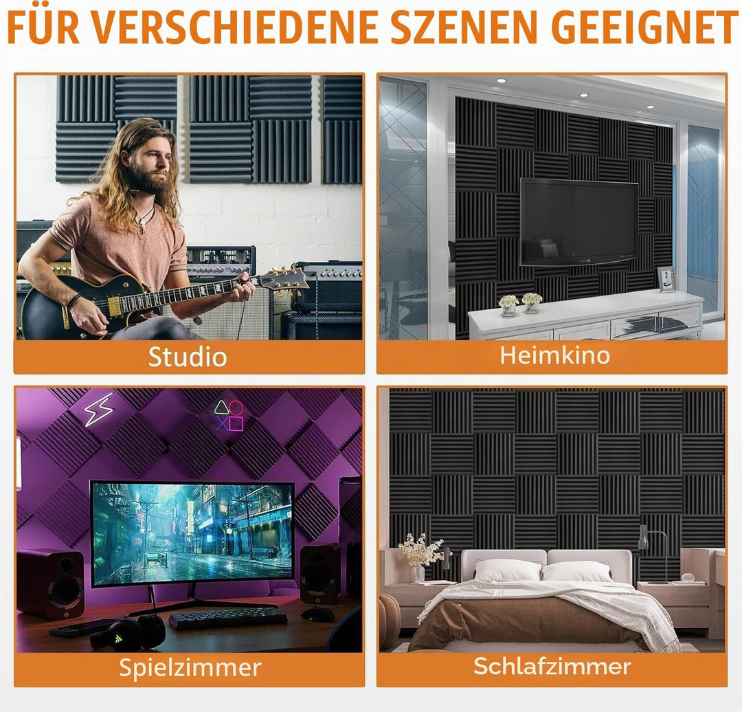 Akustikpaneele selbstklebend 12 Stücke,Akustikschaumstoffplatten Schallabsorbierende Platten Keile S