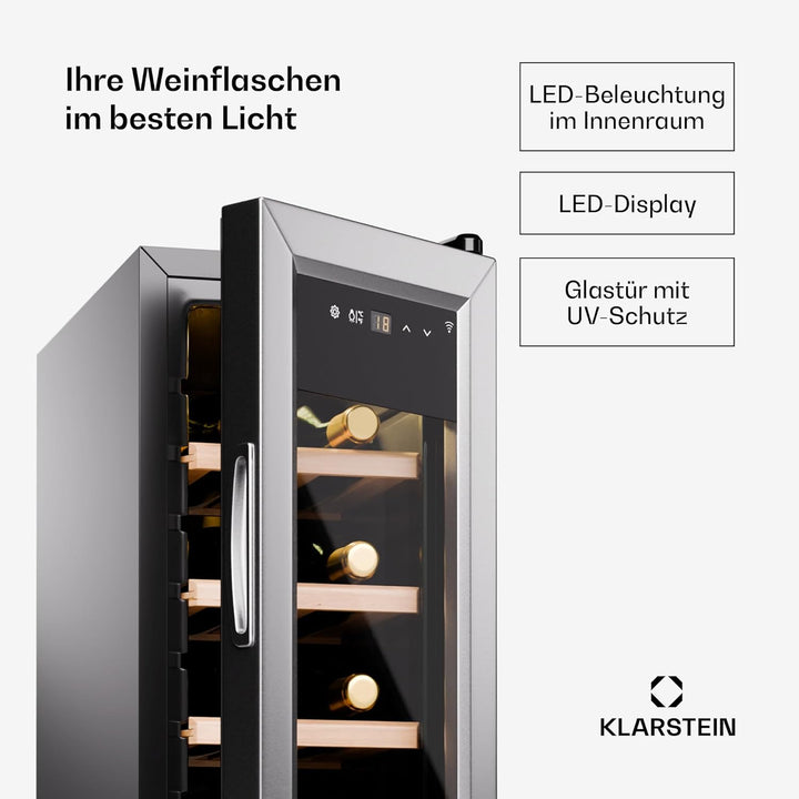 Klarstein Weinkühlschrank, 1 Zone Getränkekühlschrank, Indoor/Outdoor Kühlschrank, Freistehender Fla