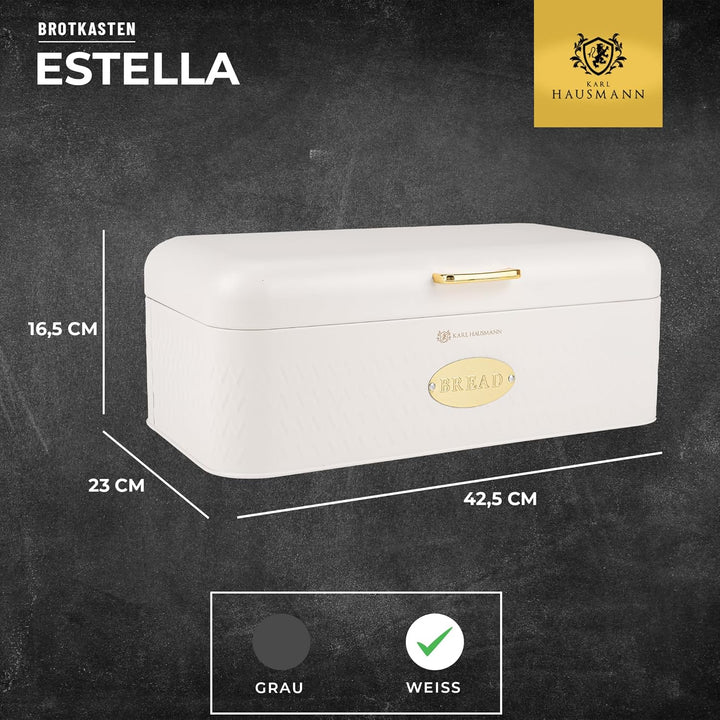 Brotkasten Gross Metall Weiss - 42,5x23x16,5 cm - Brotbox - Bread Box mit Griff - Brotkästen Edelsta