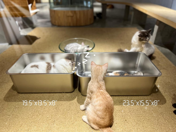 IKITCHEN Grosse Katzentoilette Edelstahl(60×40×20cm), Litter Box Katzenklo, Katzen und Kaninchen Met