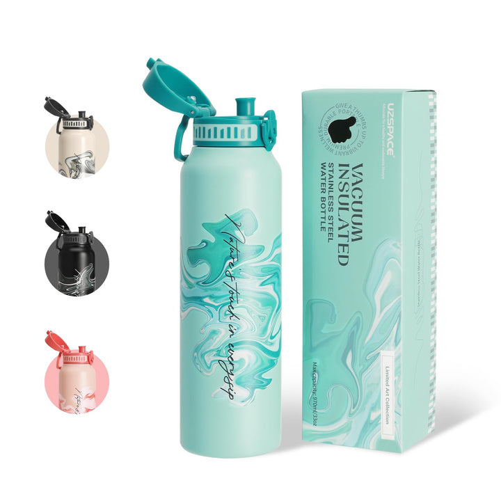 UZSPACE Edelstahl Trinkflasche 1l (970ml), Isolierte Thermosflasche mit 1-Klick-Öffnung, 100% Auslau