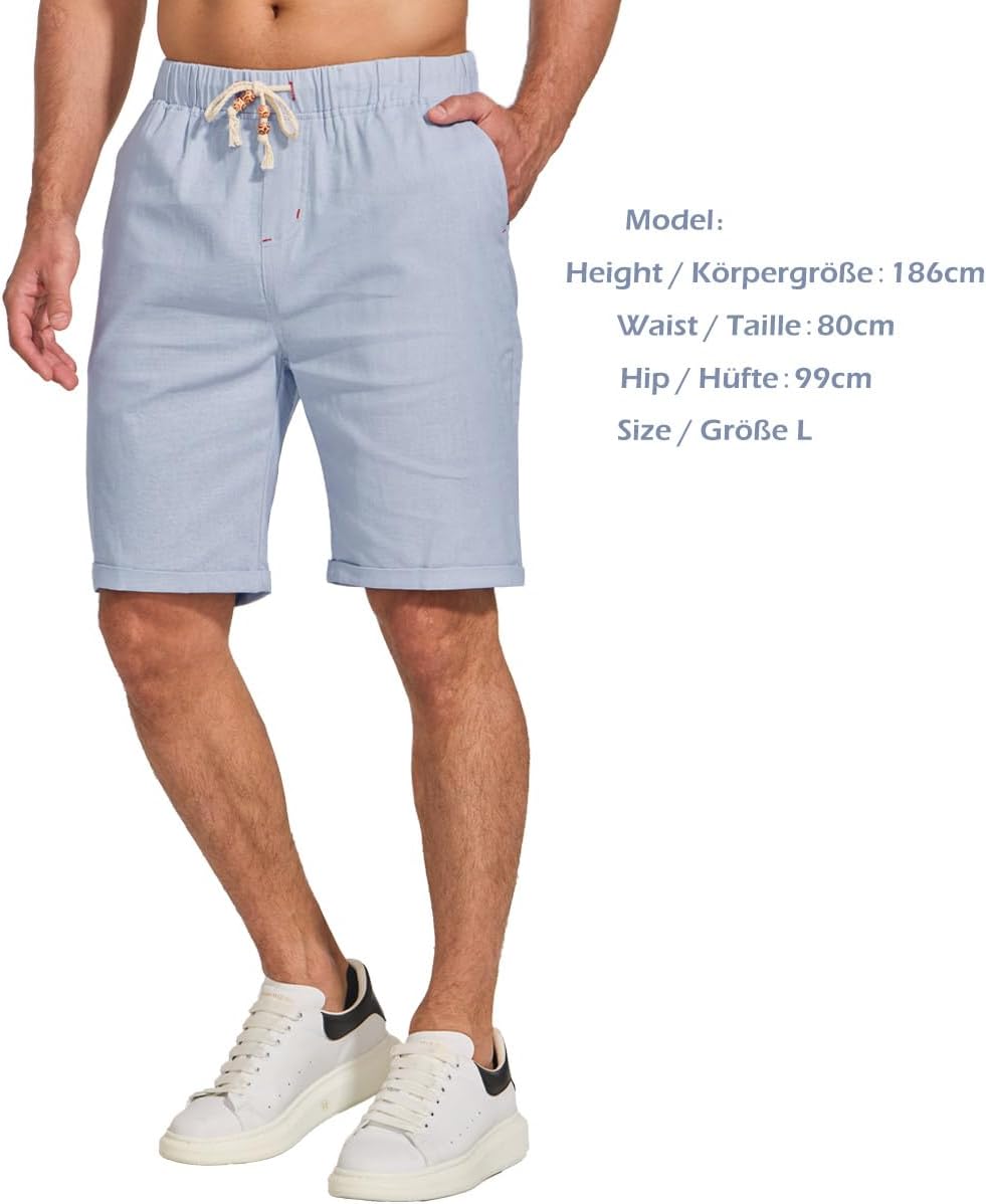 JustSun Kurze Hosen Herren Leinen Shorts Leicht Atmungsaktiv mit Tunnelzug M Grün, M Gr&amp;
