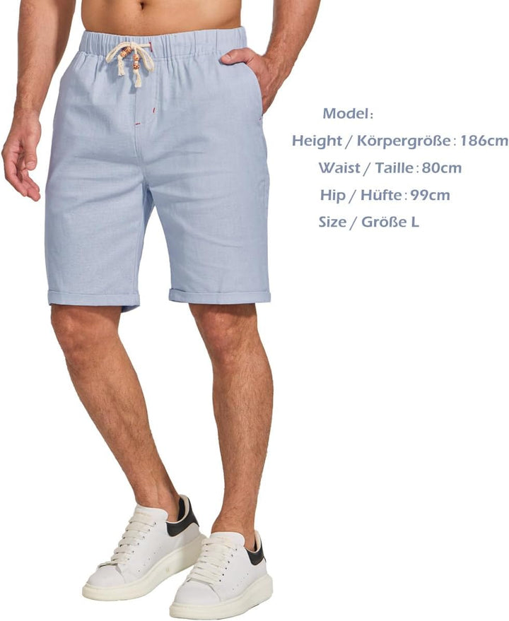 JustSun Kurze Hosen Herren Leinen Shorts Leicht Atmungsaktiv mit Tunnelzug M Grün, M Gr&amp;
